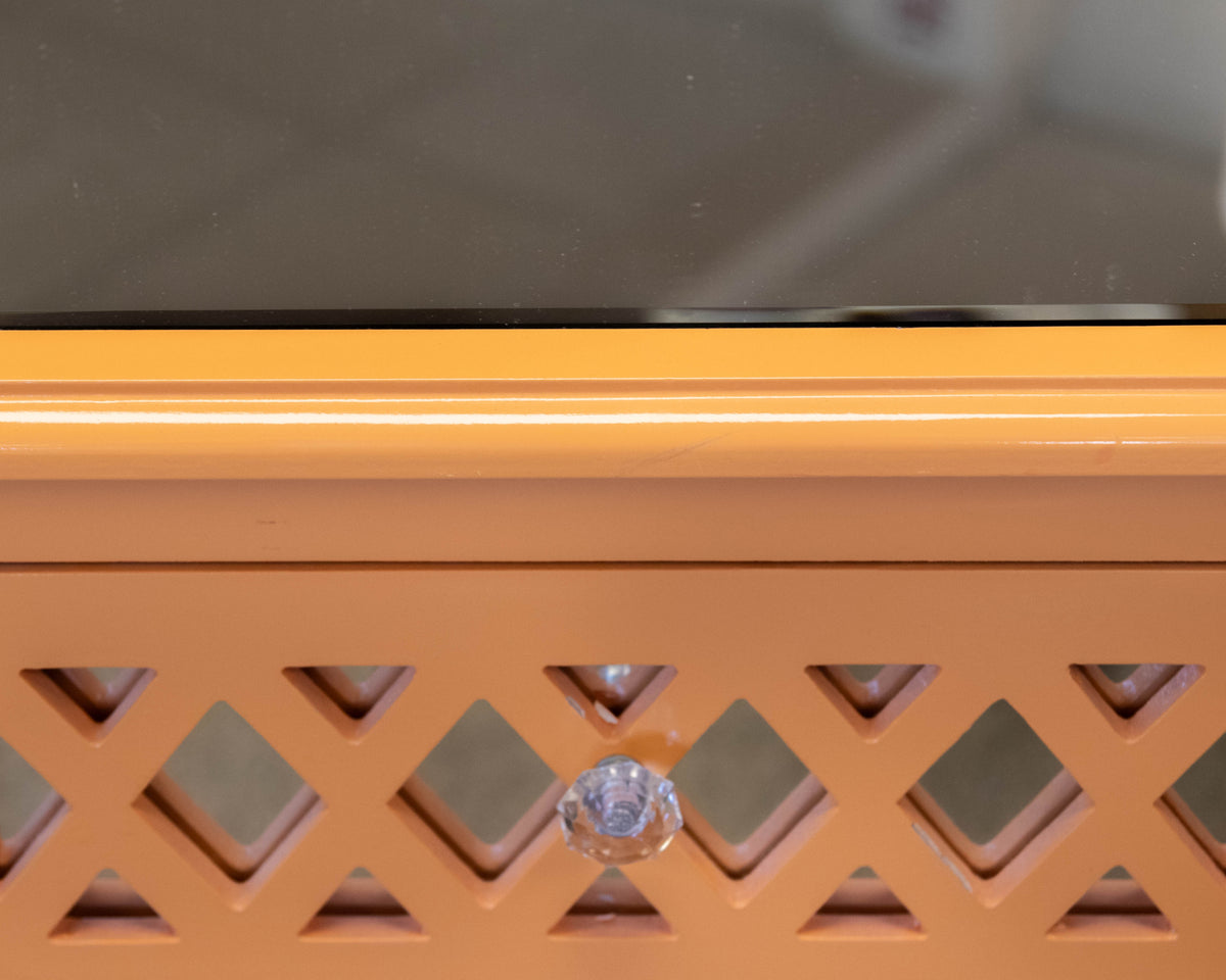 Three Hands Orange Lacquered Side Table with Mirrored Top