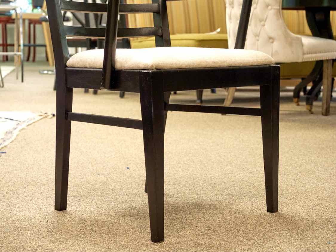 Set of Six MCM Dining Chairs in Black W/ Upholstered Seats