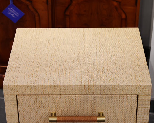 Pair of Worlds  Away Pelham Single Drawer Side Tables in Natural Grasscloth