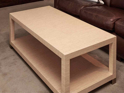 Grass Cloth Cocktail Table with Brass Feet