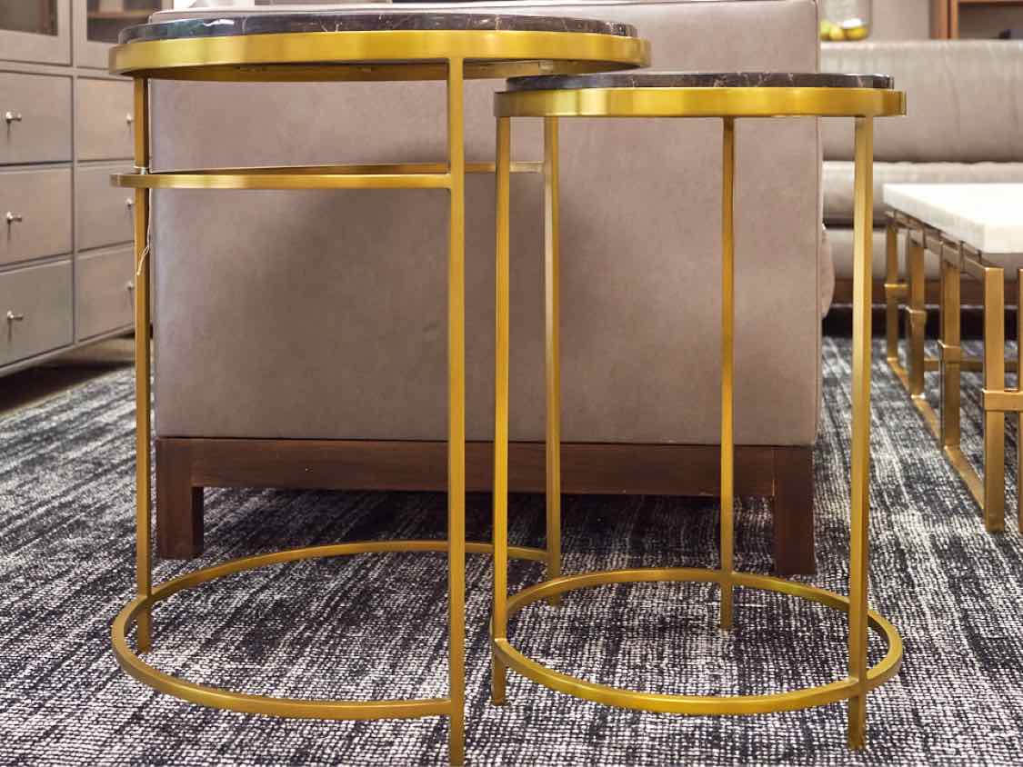 Pair of Black Marble Nesting  Side Tables with  Brass Base