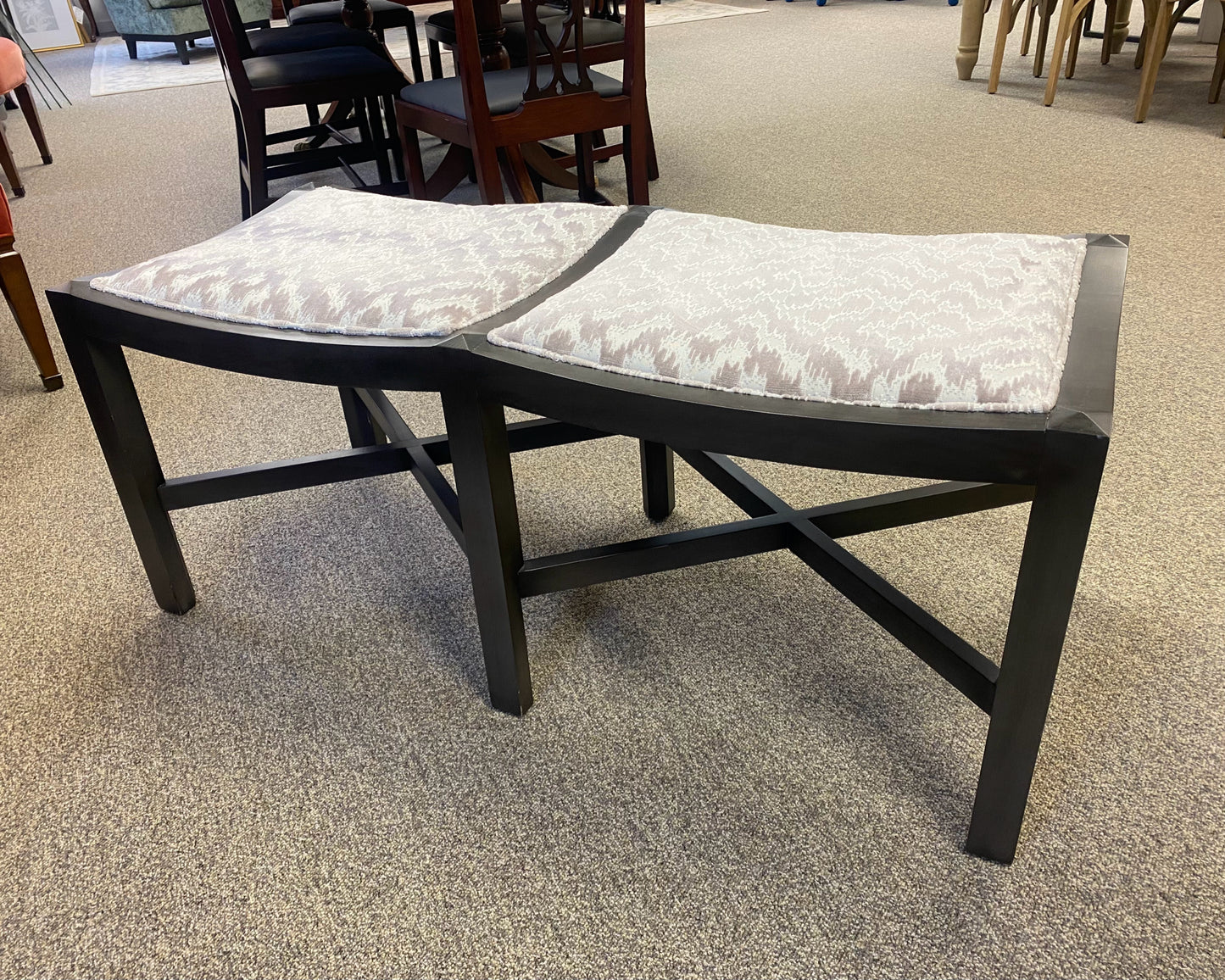 Lee Industries Bench with Blush & Ivory Flame Velvet in Dark Grey Frame