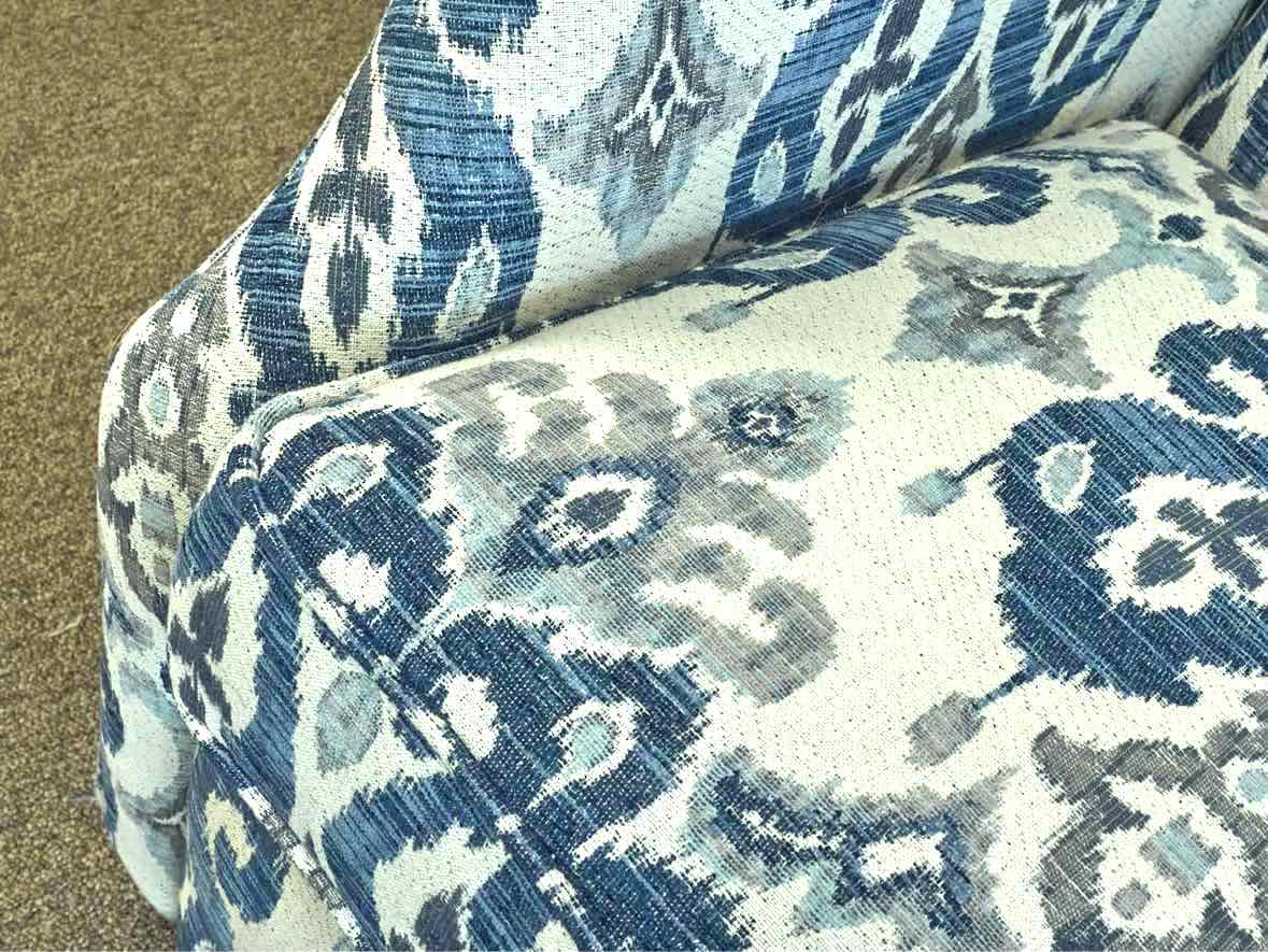 Pair of Arhaus Swivel Recliner in Blue, White and Grey Ikat Fabric