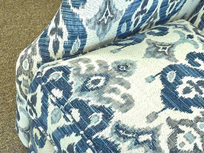 Pair of Arhaus Swivel Recliner in Blue, White and Grey Ikat Fabric