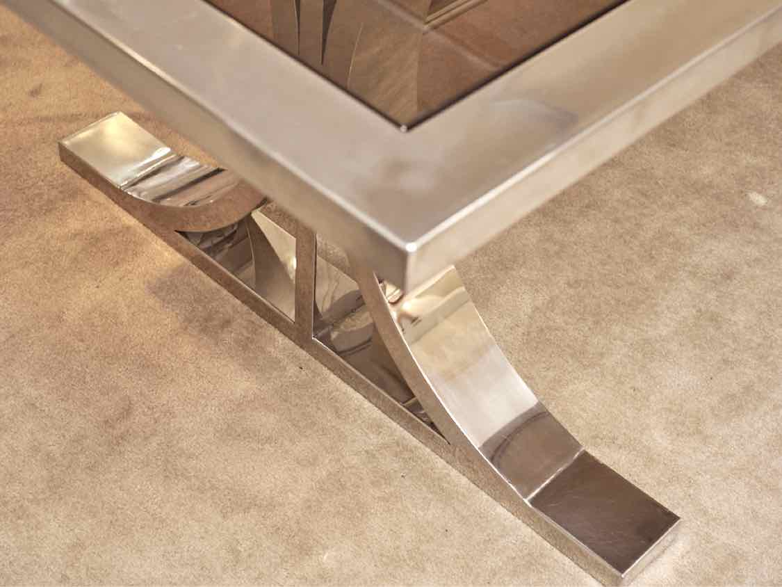 'Brion' Dining Table By Andrew Martin In Chrome & Smoked Glass Top