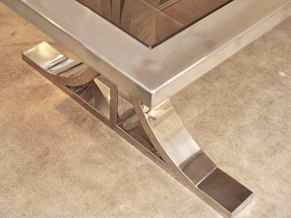 'Brion' Dining Table By Andrew Martin In Chrome & Smoked Glass Top