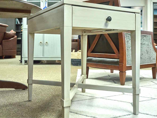 Gat Creek Ava Side Table with Shelf in Hand-Glazed Parchment Finish