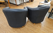 Pair of Black Leather Barrel Chairs