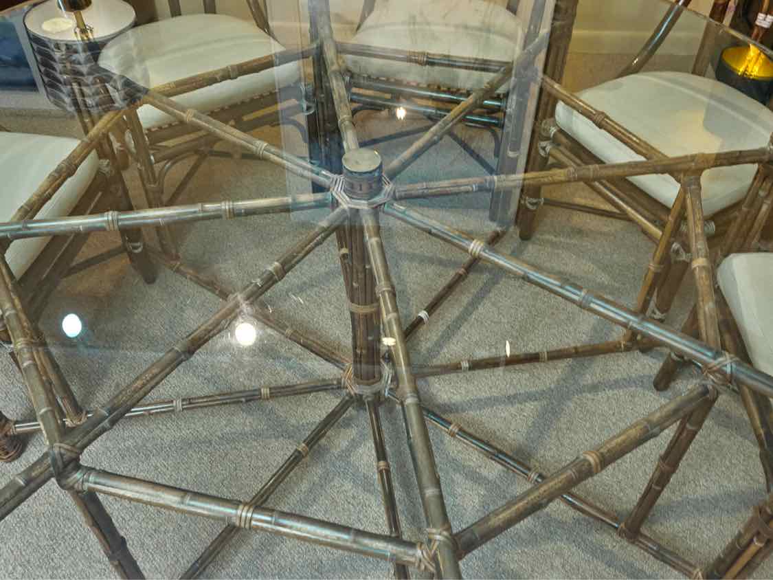 McGuire Glass Top Rattan Bamboo  Table &  8 Chair Set