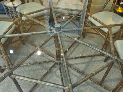 McGuire Glass Top Rattan Bamboo  Table &  8 Chair Set
