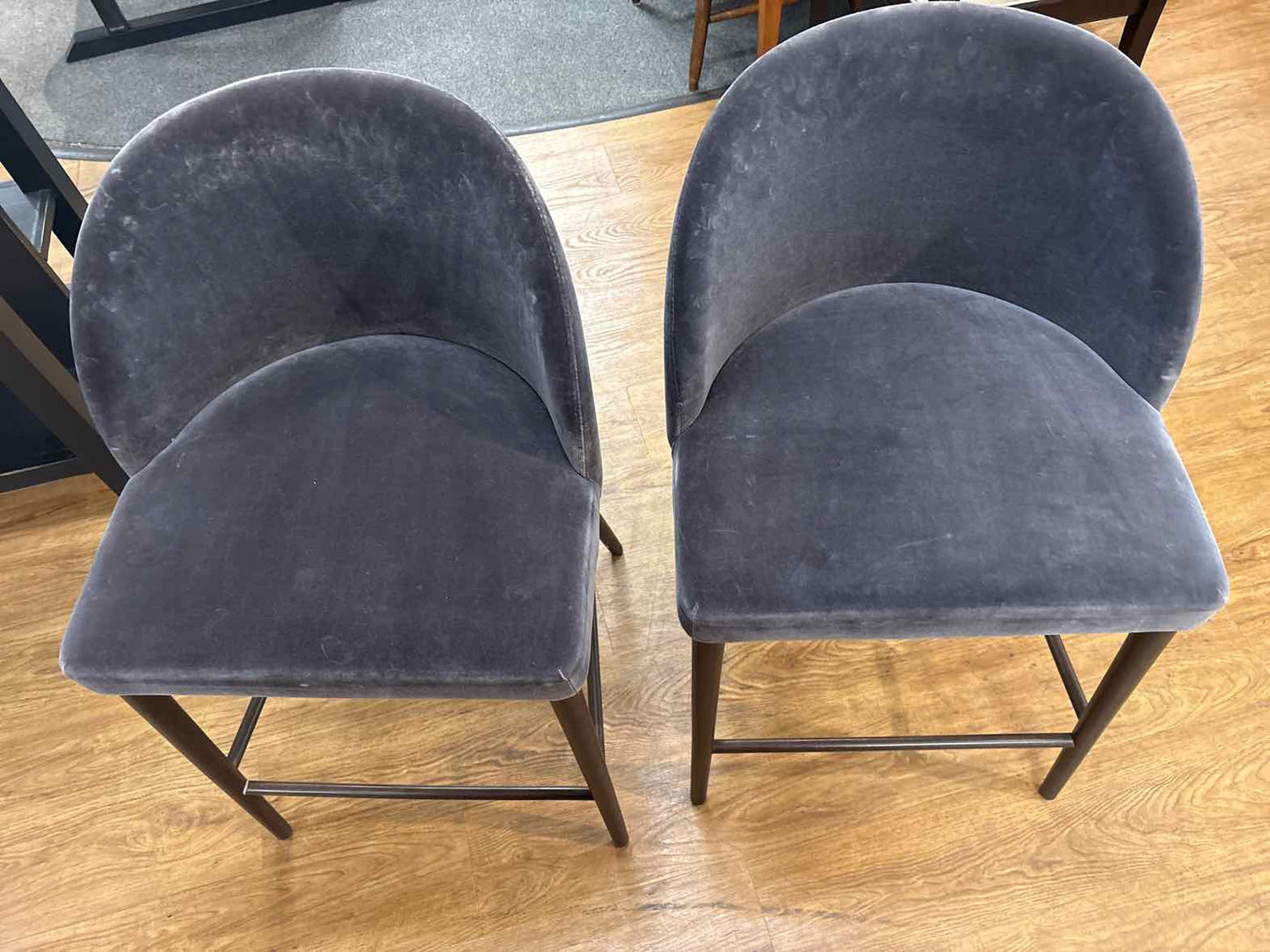 Crate & Barrel Pair of 'Camille' Velvet Counter Stools