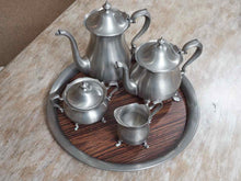 Towle Pewter Tea, Coffee, Sugar & Creamer Set Includes Round Tray