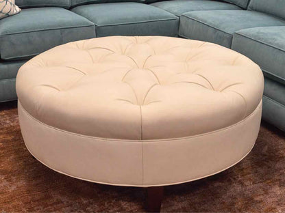 Huntington House White Round Leather Ottoman