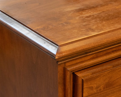 Cherry Eight Drawer Dresser In Warm Chestnut Finish W/ Scroll  Brass Bail Pulls