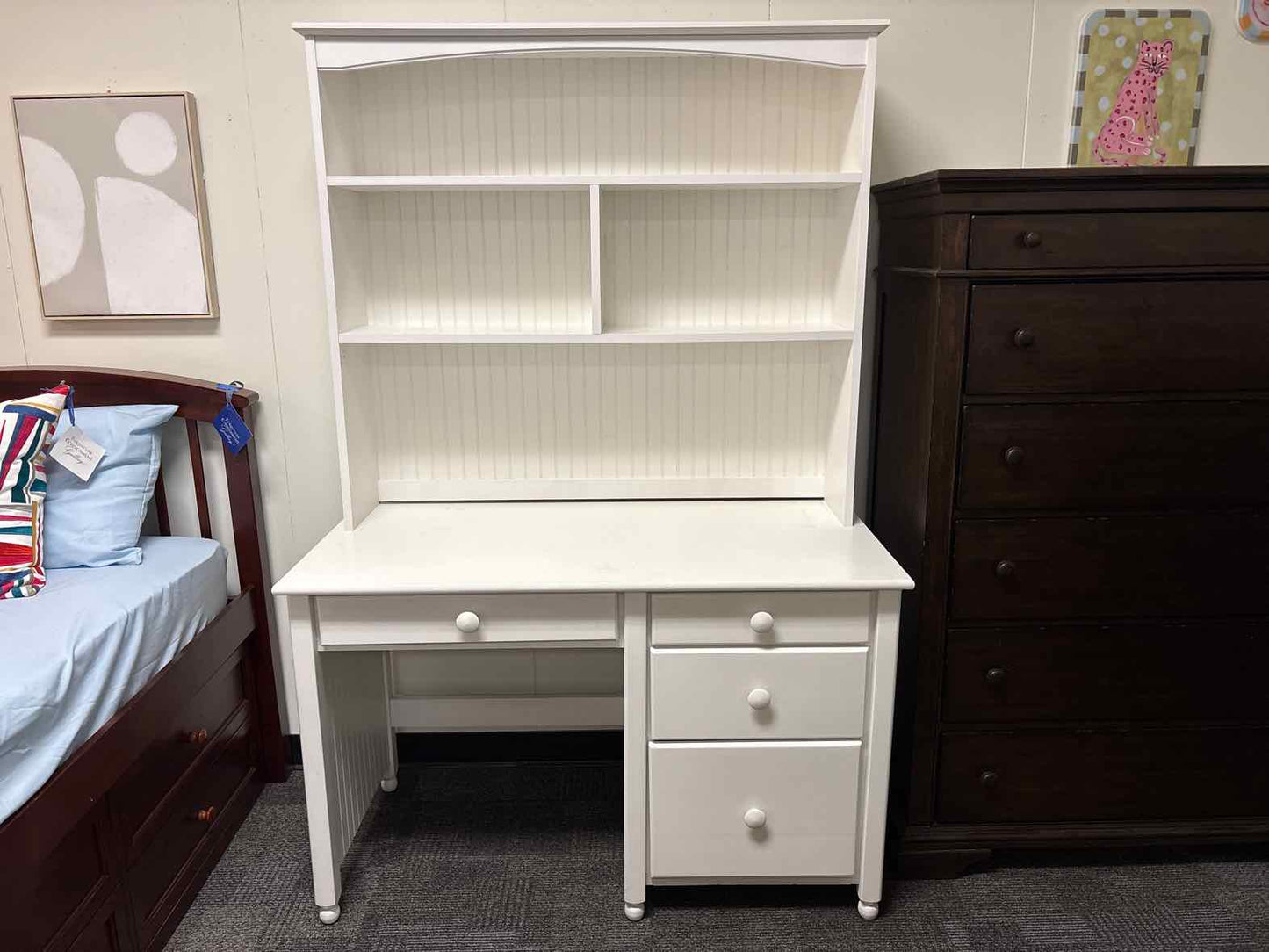 White Beadboard Desk with Hutch