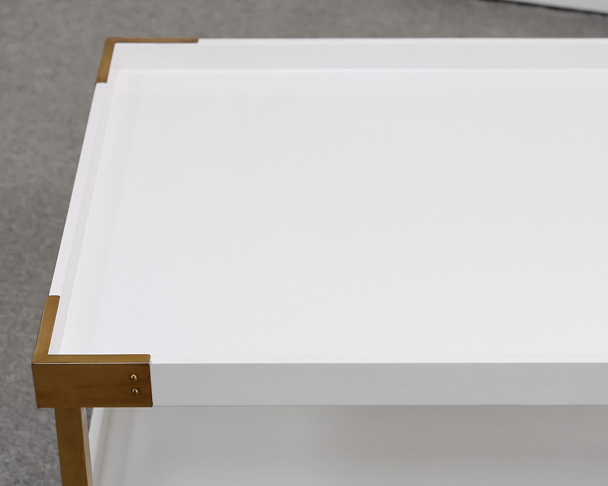 Serena & Lily White Lacquer and Brass Cocktail Table