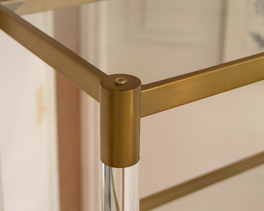 Anthropologie 'Oscarine' Lucite & Brass Finish  Bookcase with 4 Glass Shelves