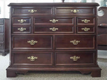 Bassett Cherry Double Dresser with 9 Drawers &  Brass Chippendale Pulls