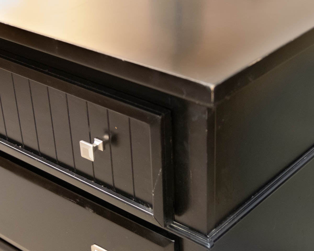 Eight  Drawer Dresser In Black Finish W/ Chrome Hardware