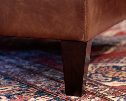 Square Brown Leather Tufted Ottoman