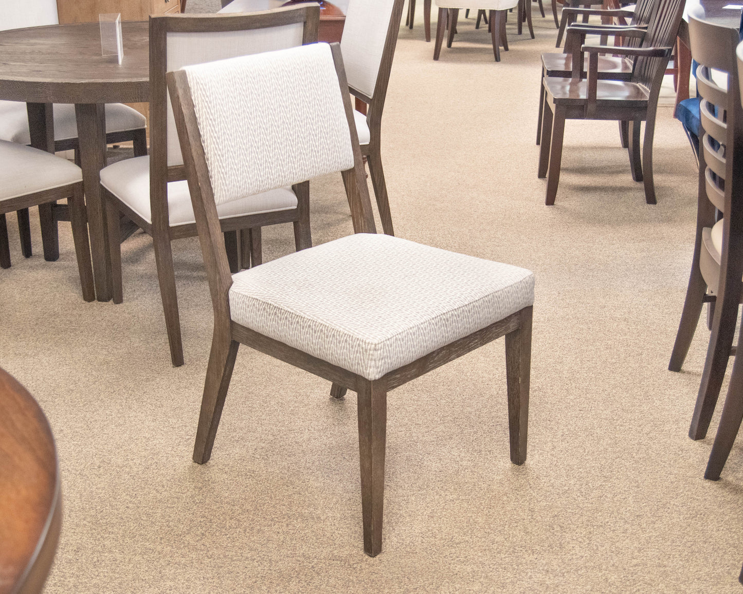 Bernhardt Textured Grey Upholstered Chair On Charcoal Wood Legs