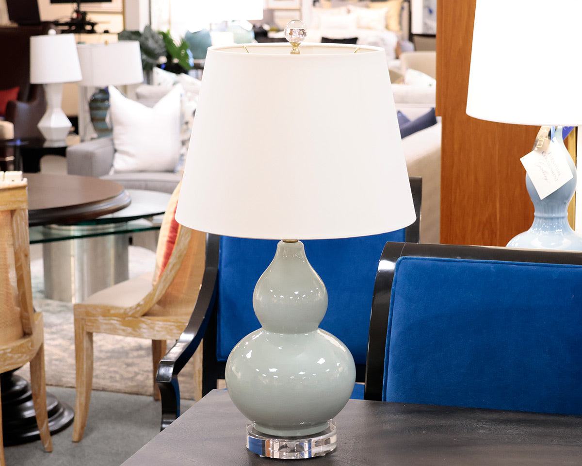 Porcelain Light Blue Celadon Crackled Gourd Table Lamp