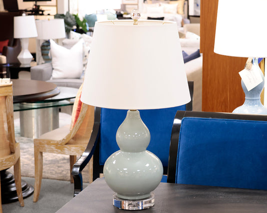 Porcelain Light Blue Celadon Crackled Gourd Table Lamp