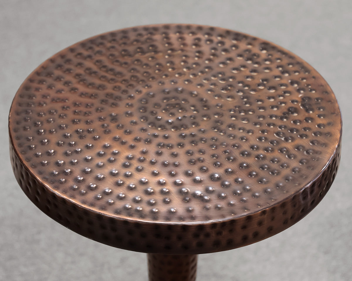 Round Top Hammered Copper Accent Table