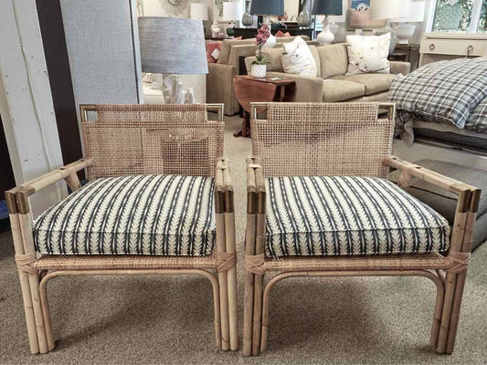 Pair of Serena & Lily 'Mattituck' Rattan Arm Chairs