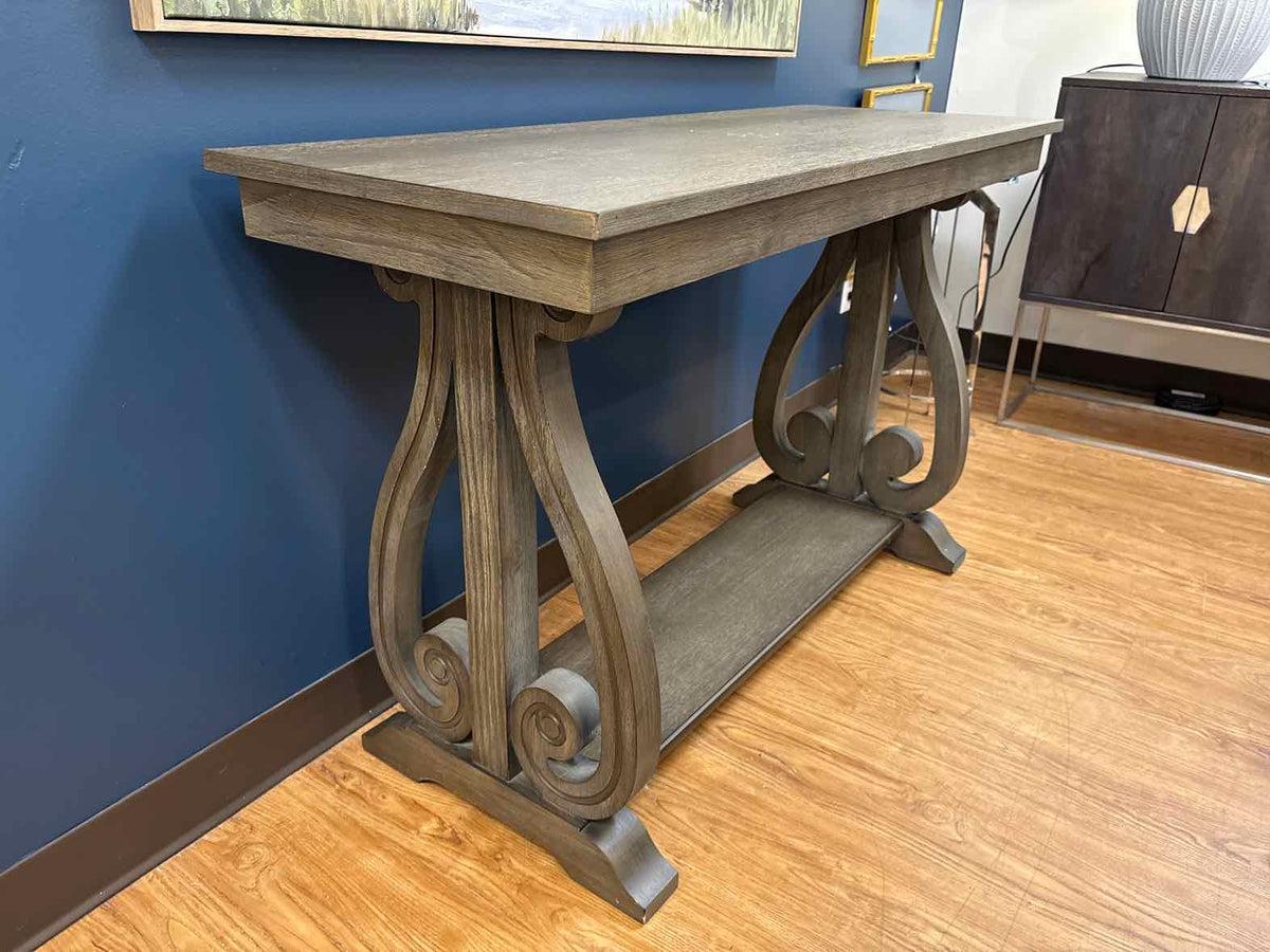 Scrolled Base Console Table in Distressed Finish