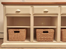 White Media Furniturewith Maple Top with 3 Drawers & 3 Cubbies