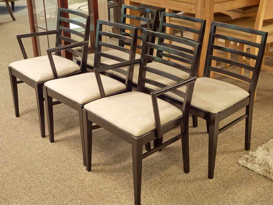 Set of Six MCM Dining Chairs in Black W/ Upholstered Seats