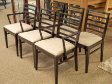 Set of Six MCM Dining Chairs in Black W/ Upholstered Seats