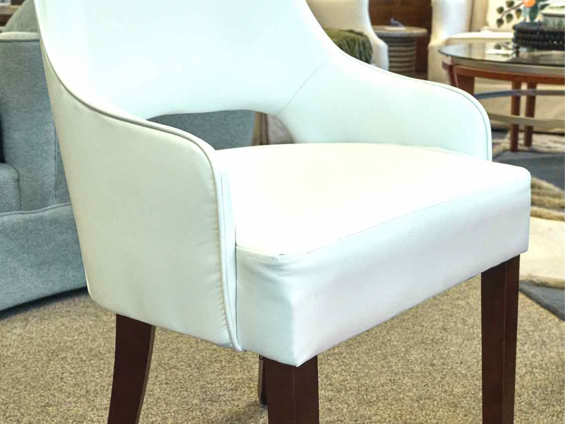 Pair of Bonded White Leather Arm Chairs with Espresso Stain legs