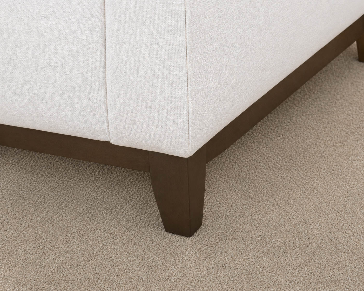 Basset White Upholstered Flat Back Track Arm Sofa On Espresso Wood Frame