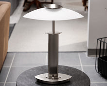 Table Lamp w/ Satin Nickle Finish and White Glass Shade