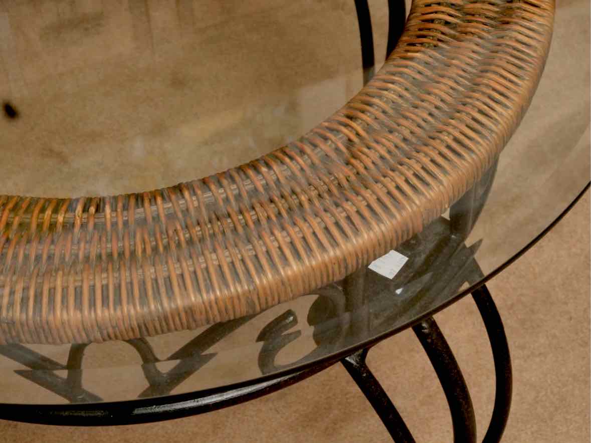Round Glass Top Rattan & Metal Side Table