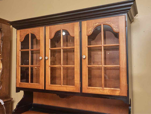 Hitchcock Maple & Black Finish 3 Glass Door 2 Drawer & 3 Lower Door  Hutch