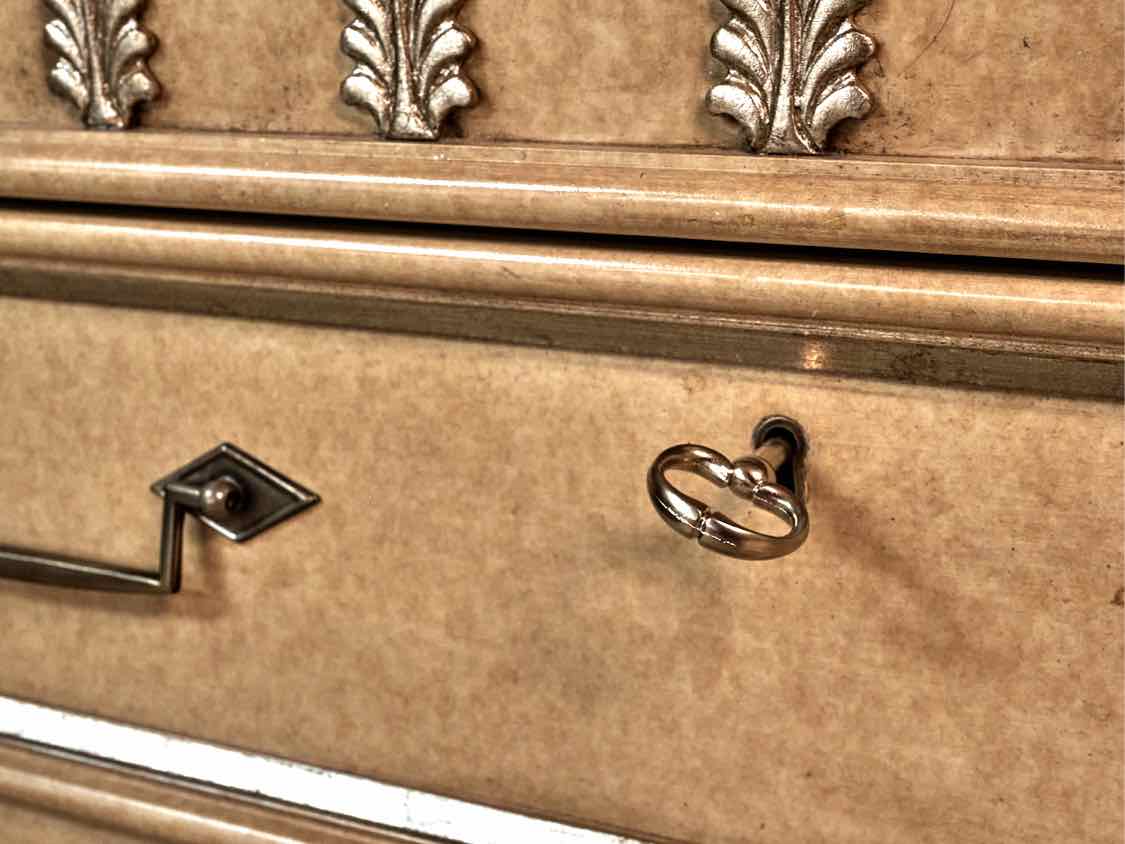 Marge Carson Stone Top Accent Chest in Cream and Silver