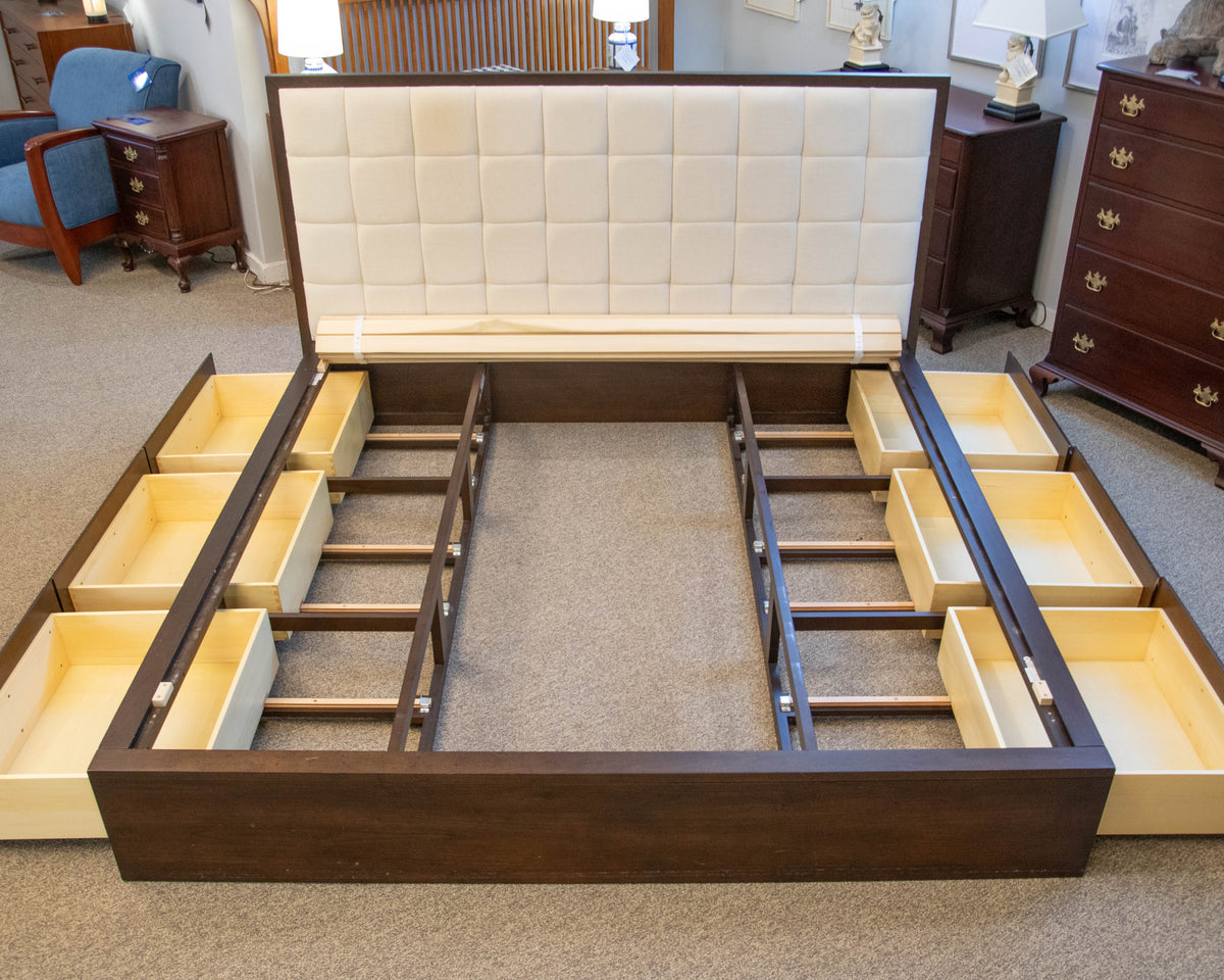 Crate & Barrel Hayden Ivory Tufted Upholstered  King Storage Platform  Bed