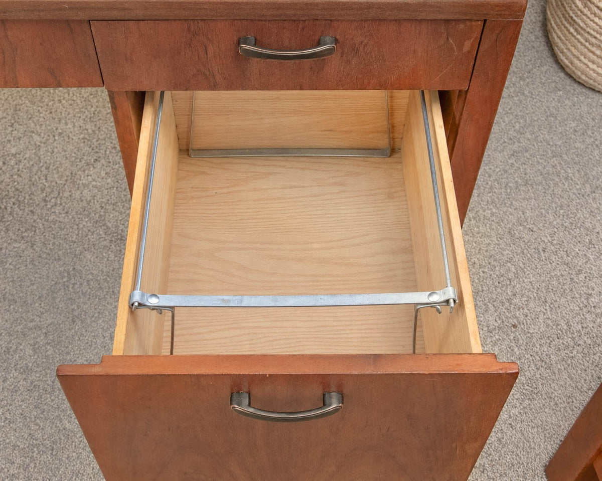 Founders MCM 6 Drawer Executive Desk In Warm Grain Patterned Walnut & Rosewood