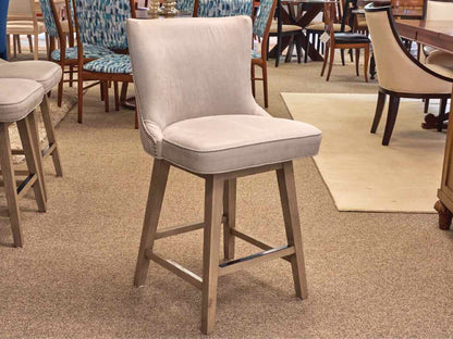 Set of 3 Custom Vegan Grey  Upholstered Counter Stools with Nickel Nailhead Trim