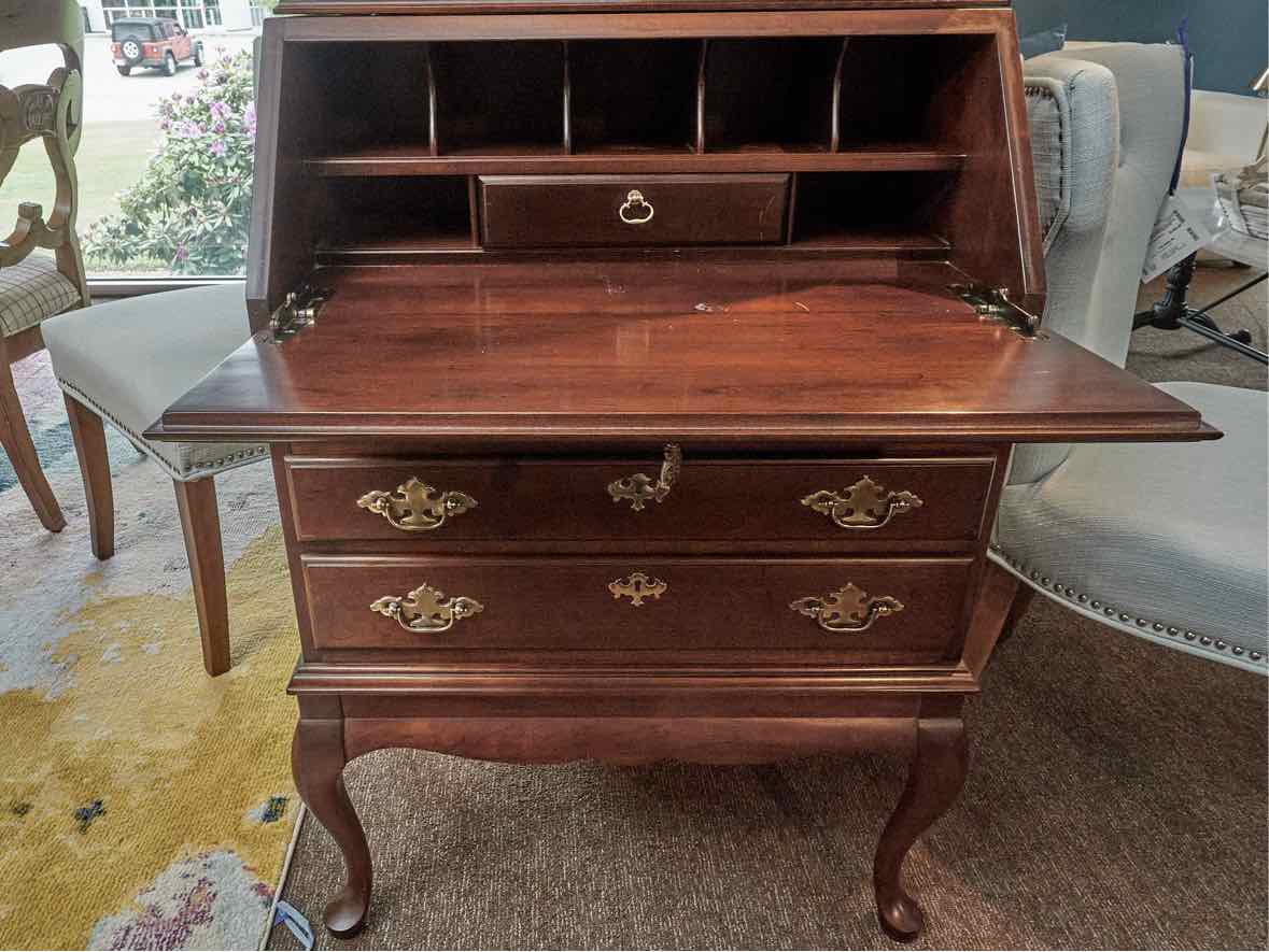 Cherry Secretary Desk with Drop Front & Glass Pane Door Top