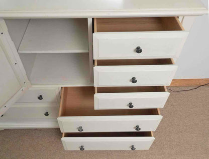 Ivory 10 Drawer Mule Chest with Interchangeable Cane/Panel Door with Mirror