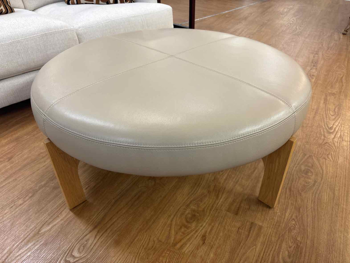 Circle Furniture Leather Ottoman w/ Oak Base