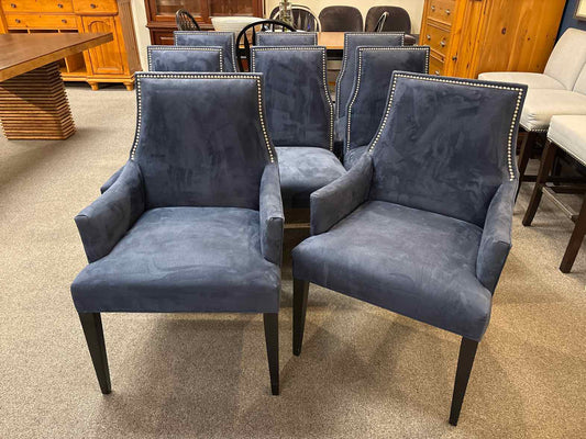 Set of 8 Deep Blue Suede Dining Chairs
