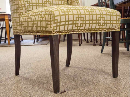 Pair of Kravet Host & Hostess  Dining Chairs in Chartreuse Green & Ivory