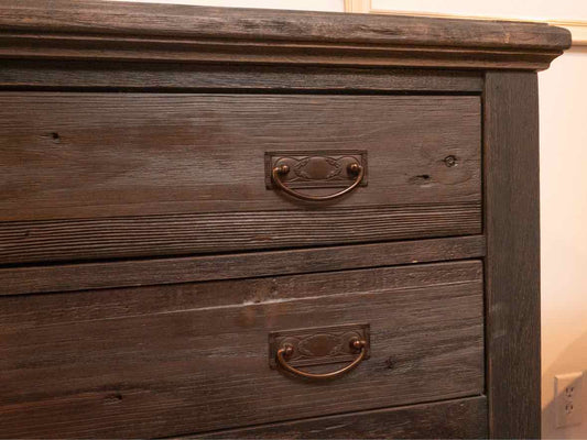 Driftwood Charcoal Finish 4 Drawer Server with Jacobean Legs & Bottom Shelf