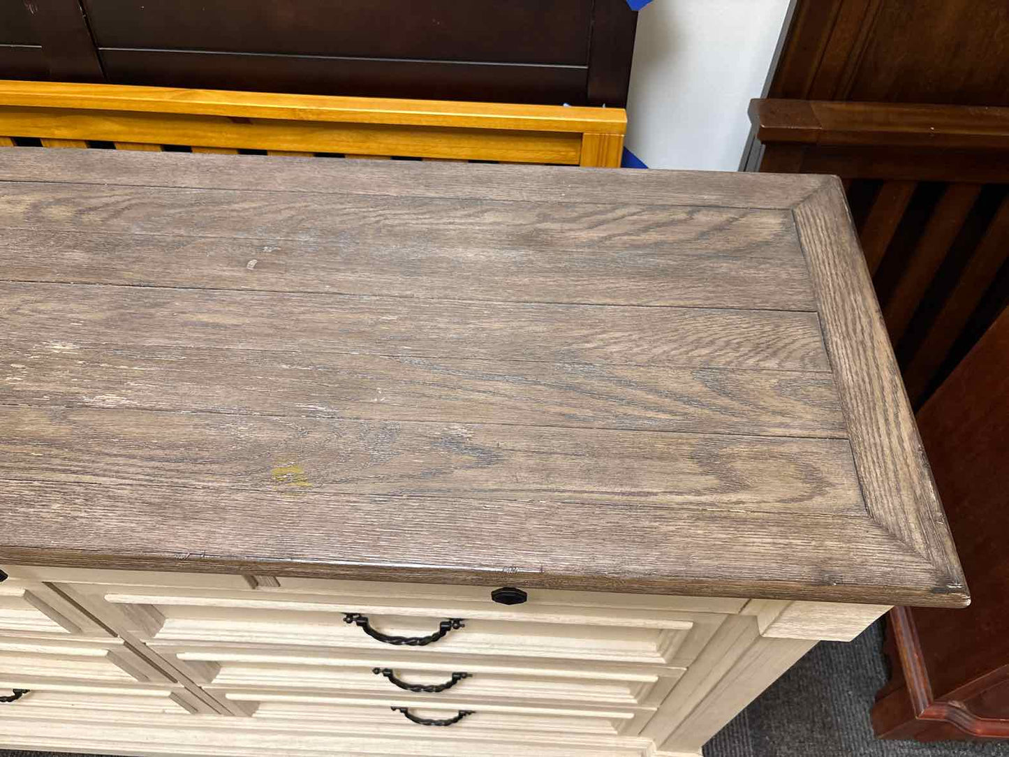 Distressed 9-Drawer Dresser in Off-White