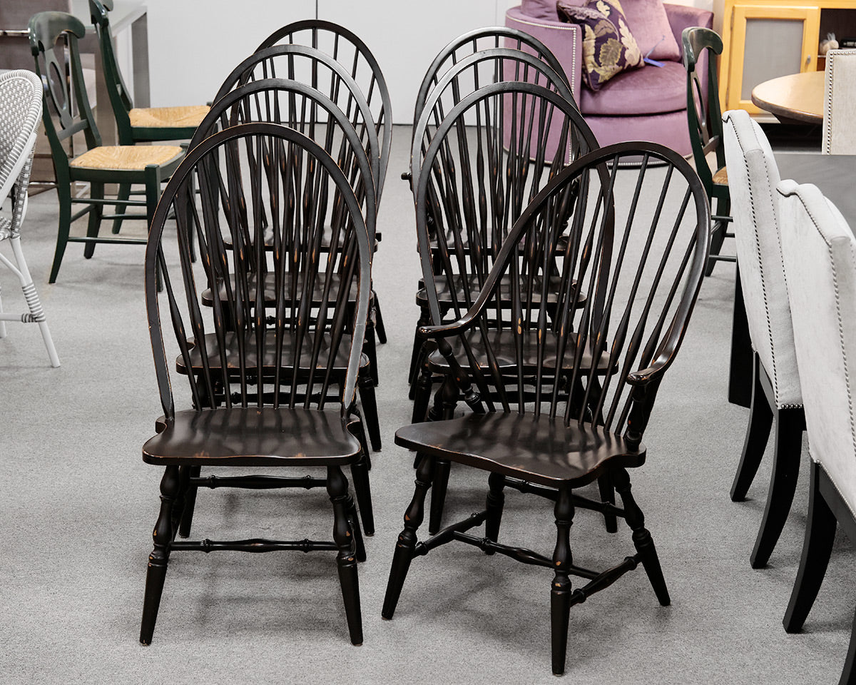 Set of 8 Black Windsor Dining Chairs